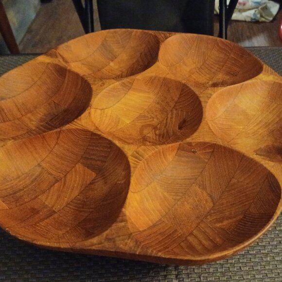 Vintage Lazy Susan Rotating Wooden Serving Tray Platter - Picture 2 of 4